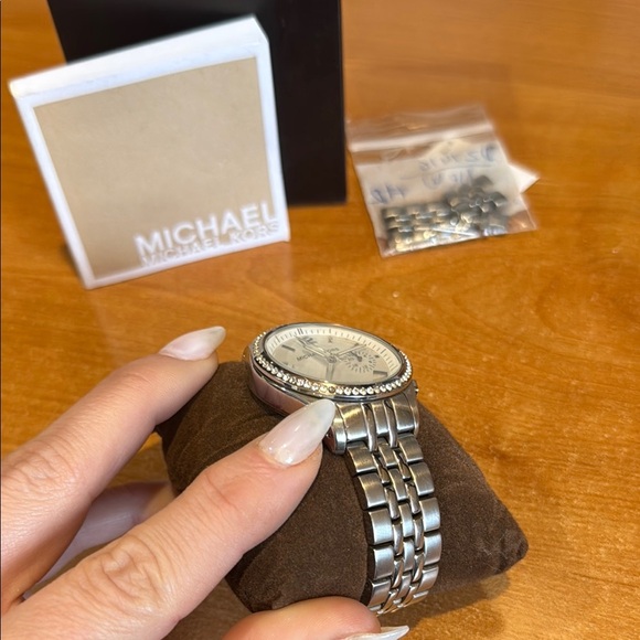 Michael Kors Silver Chronograph Watch with Textured Bezel - Picture 3 of 5